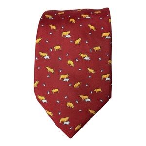Barneys New York Tie Necktie 100% Silk Burgundy Pigs Designer